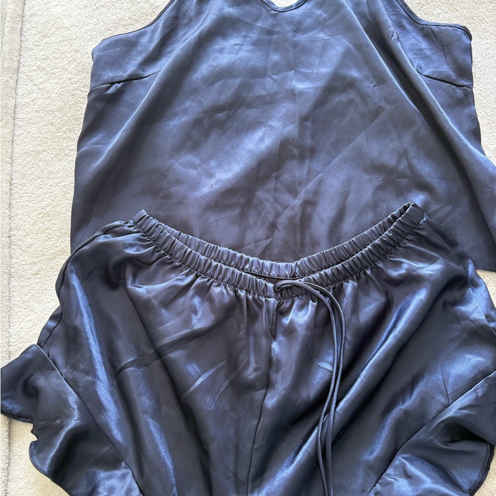 Black Satin Tank Top and Shorts Set